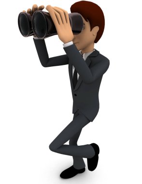 Beyaz arka plan, yan görüş açısı üzerinde dürbün kavramı üzerinden seyir 3d adam