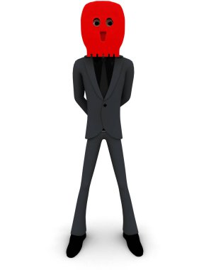 3d adam nesne kavramı beyaz arka planda, açık açılı görünüş delikten bakan