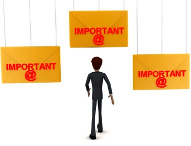 3D adam önemli - metin harfi konsepti beyaz arkaplan - 3D görüntüleme, ön açı görünümü doğru yürüyor