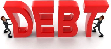 3D 2 adam beyaz açı görünümlü kırmızı borç metni kavramını zorladı