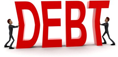 3D 2 adam beyaz açılı görünümde kırmızı borç metni kavramına bastı