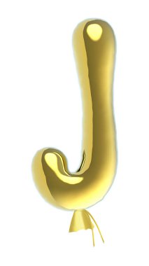 Letter J uppercase shiny golden balloon font isolated on white background