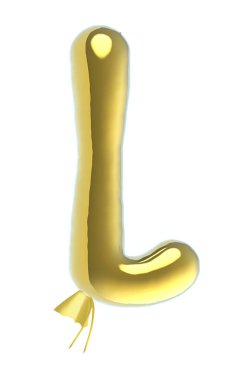 Letter L uppercase shiny golden balloon font isolated on white background