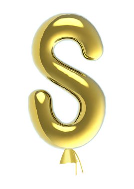 Letter S uppercase shiny golden balloon font isolated on white background