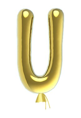 Letter U uppercase shiny golden balloon font isolated on white background