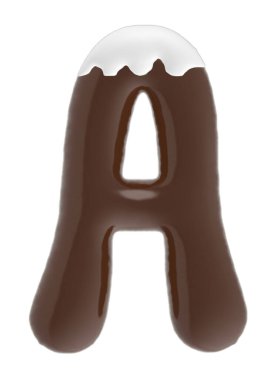 Letter A uppercase chocolate font with cream on top isolated on white background