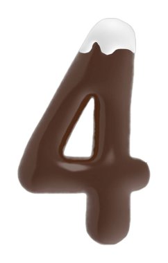 number 4 chocolate font with cream on top isolated on white background
