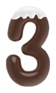 number 3 chocolate font with cream on top isolated on white background