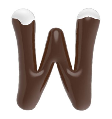 Letter W uppercase chocolate font with cream on top isolated on white background