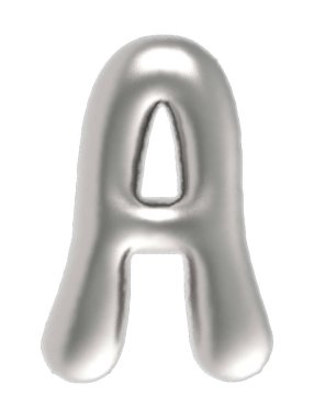 Letter A uppercase metallic inflated font isolated on white background