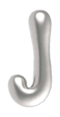 Letter J uppercase metallic inflated font isolated on white background