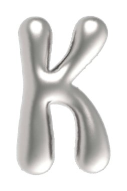 Letter K uppercase metallic inflated font isolated on white background