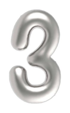number 3 metallic inflated font isolated on white background