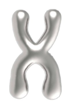 Letter X uppercase metallic inflated font isolated on white background