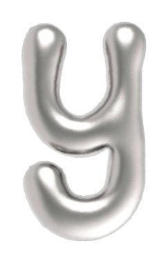 Letter Y uppercase metallic inflated font isolated on white background