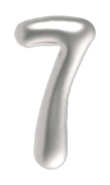 number 7 metallic inflated font isolated on white background
