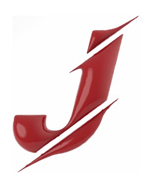 Letter J uppercase rough edge sliced font isolated on white background