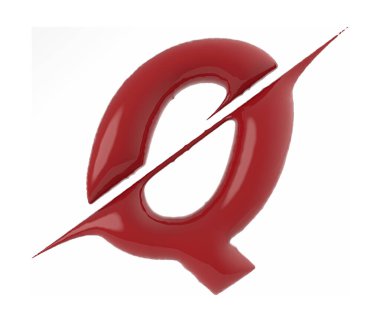 Letter Q uppercase rough edge sliced font isolated on white background