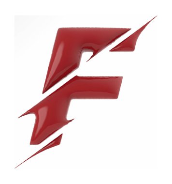 Letter F uppercase rough edge sliced font isolated on white background