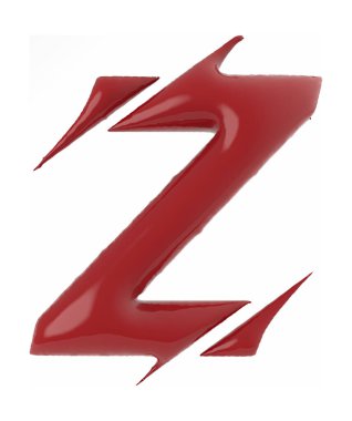 Letter Z uppercase rough edge sliced font isolated on white background