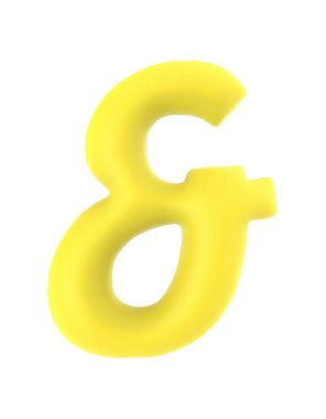 ampersand symbol yellow cartoon font isolated on white background