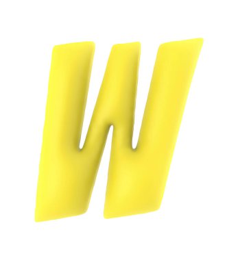 Letter W uppercase yellow cartoon font isolated on white background