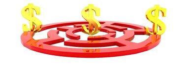 Beyaz arka plan, açık açılı görünüş kavram bulmaca 3D Doları yol