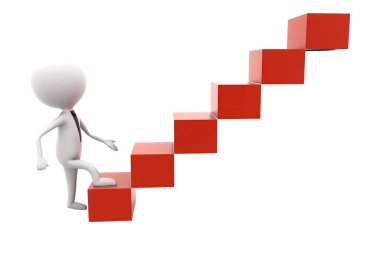 3d adam beyaz izole arka plan üzerinde yan görüş açısı kübik merdiven kavramı girme