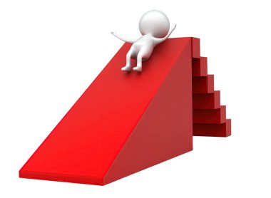 Beyaz izole arka planda çocuk parkı konseptiyle oynayan 3D adam - 3D görüntüleme, ön açı görünümü