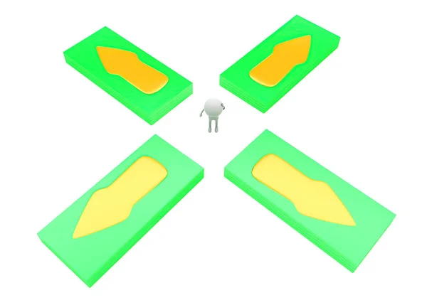 白の多くのパスの概念の背景 レンダリング 男の角度平面図 — ストック写真