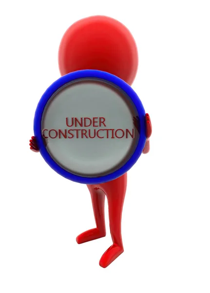 Man Holding Construction Text Projected Circular Shape Concept White Isolated — Stock Photo, Image
