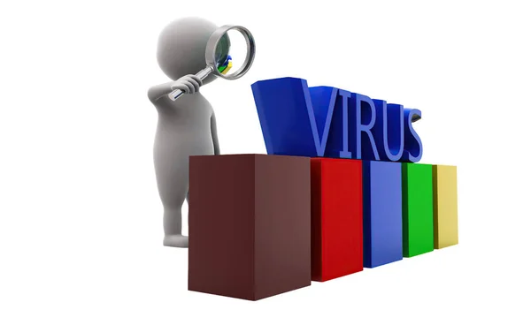 Man Zoeken Virus Concept Witte Achtergrond Rendering Hoek Zijaanzicht — Stockfoto