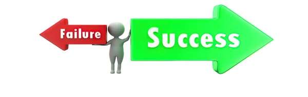 Man Success Failure Arrow Concept White Background Rendering Front Angle — Stock Photo, Image