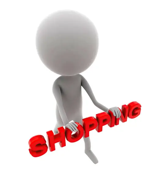 Uomo Shopping Concetto Sfondo Bianco Vista Angolo Superiore — Foto Stock