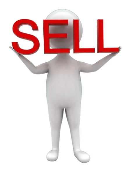 Man Holding Sell Text Hands Concept White Isolated Background Rendering — Stock Photo, Image