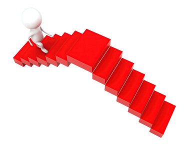 3D adam yukarı ve aşağı doğru yürüyen beyaz izole arka plan konsepti - 3D görüntüleme, üst açı görünümü