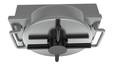 Beyaz izole arkaplanda 3D dolap konsepti - 3D görüntüleme, üst açı görünümü