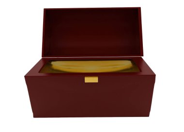 Beyaz izole edilmiş arka planda 3D hazine kutusu kavramı - 3D görüntüleme, ön açı görünümü