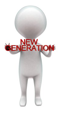 3D adam yeni nesil metin kavramını beyaz izole arkaplanda tutuyor - 3D görüntüleme, ön açı görünümü