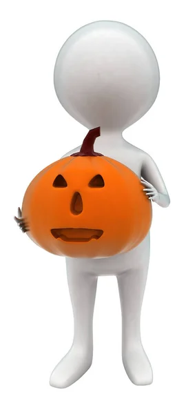 Homme Tenant Halloween Plumkin Concept Arrière Plan Isolé Blanc Vue — Photo