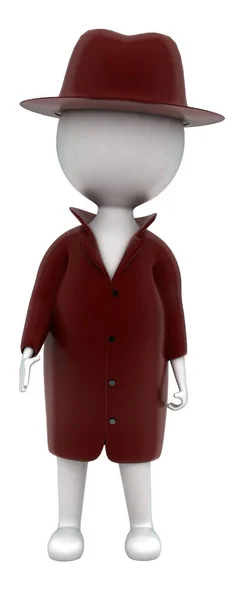 白い隔離された背景にコートと帽子の概念を身に着けている3D男 3Dレンダリング フロントアングルビュー — ストック写真