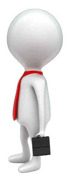 在白色孤立背景下戴领带并持有小公文包的3D男子 3D渲染 侧角视图 — 图库照片
