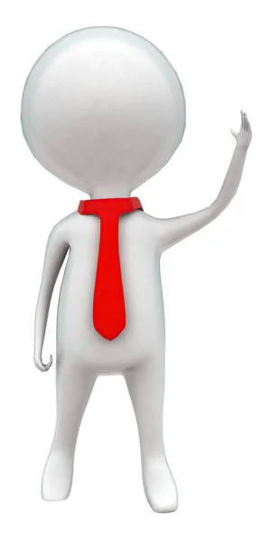 在白色孤立背景下戴领带和打招呼的3D男人 3D渲染 前角视图 — 图库照片