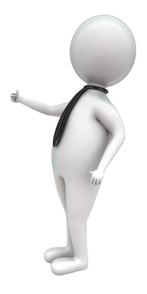 戴领带的3D男子 在白色孤立背景下展示大拇指的概念 3D渲染 侧角视图 — 图库照片