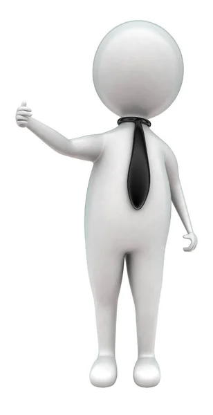 戴领带的3D男子 在白色孤立背景下展示大拇指的概念 3D渲染 前角视图 — 图库照片