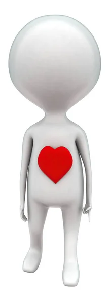 愛の形の心を持つ3D男は 白い孤立した背景に彼の体の概念に投影 3Dレンダリング フロント角度ビュー — ストック写真