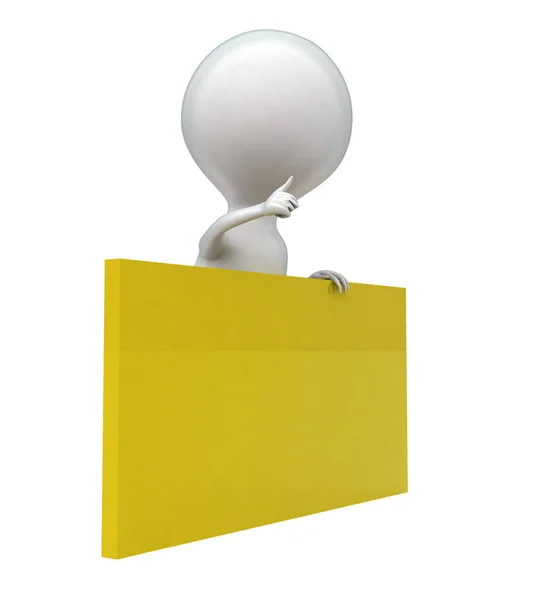 Człowiek Żółtym Bannerem Koncepcja Białym Izolowanym Tle Renderowanie Widok Boku — Zdjęcie stockowe
