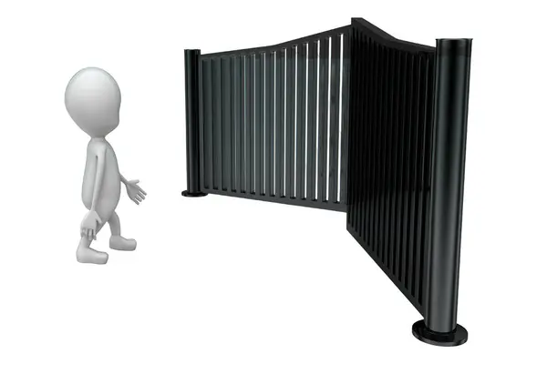 Hombre Corriendo Tratar Escapar Del Concepto Puertas Cierre Sobre Fondo — Foto de Stock