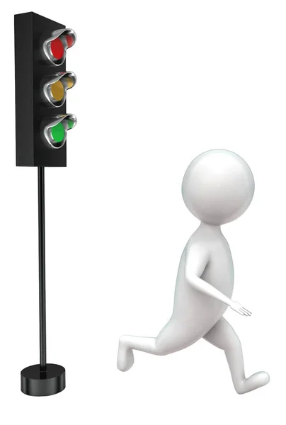 Man Running Forward Traffic Light Concept White Isolated Background Side — Stock Photo, Image