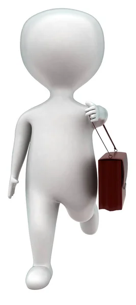 白色隔离背景图中戴着布袋跑的3D人 3D渲染 前角视图 — 图库照片